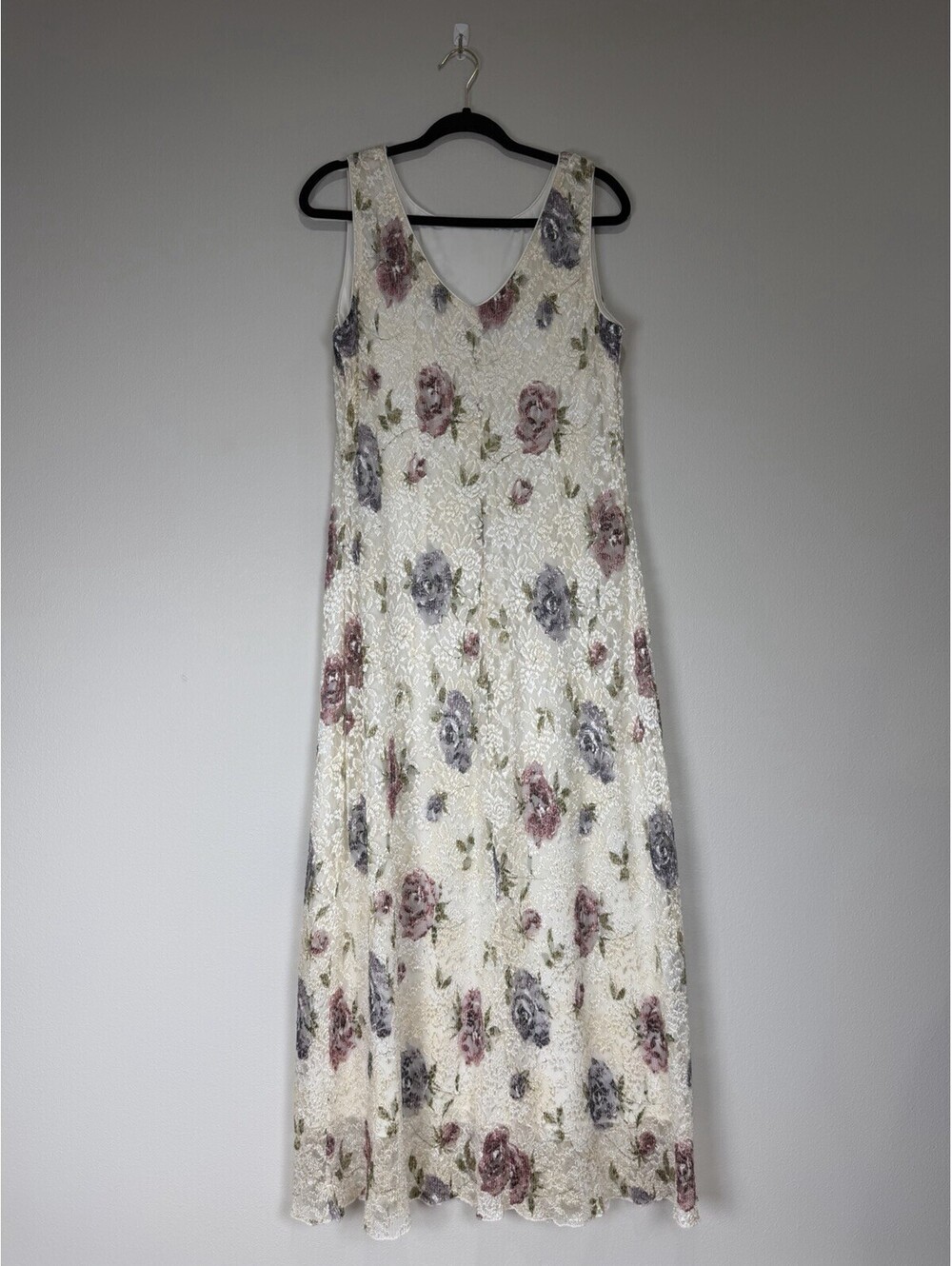 90s Fairycore Maxi Dress w/ Floral Lace Overlay Size 14 Grunge Coquette Romantic - Picture 2 of 9
